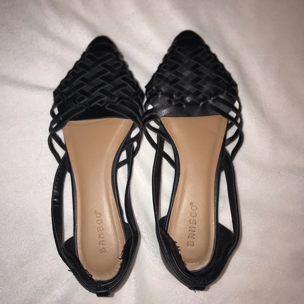 Bamboo flats black woven shoes